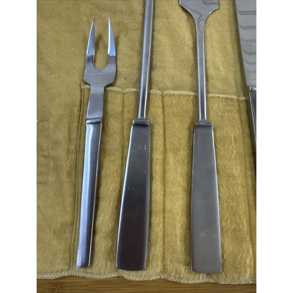 Vintage Arthur Salm Capri Italy Stainless Steel 9pc Carving Serving Set & Roll